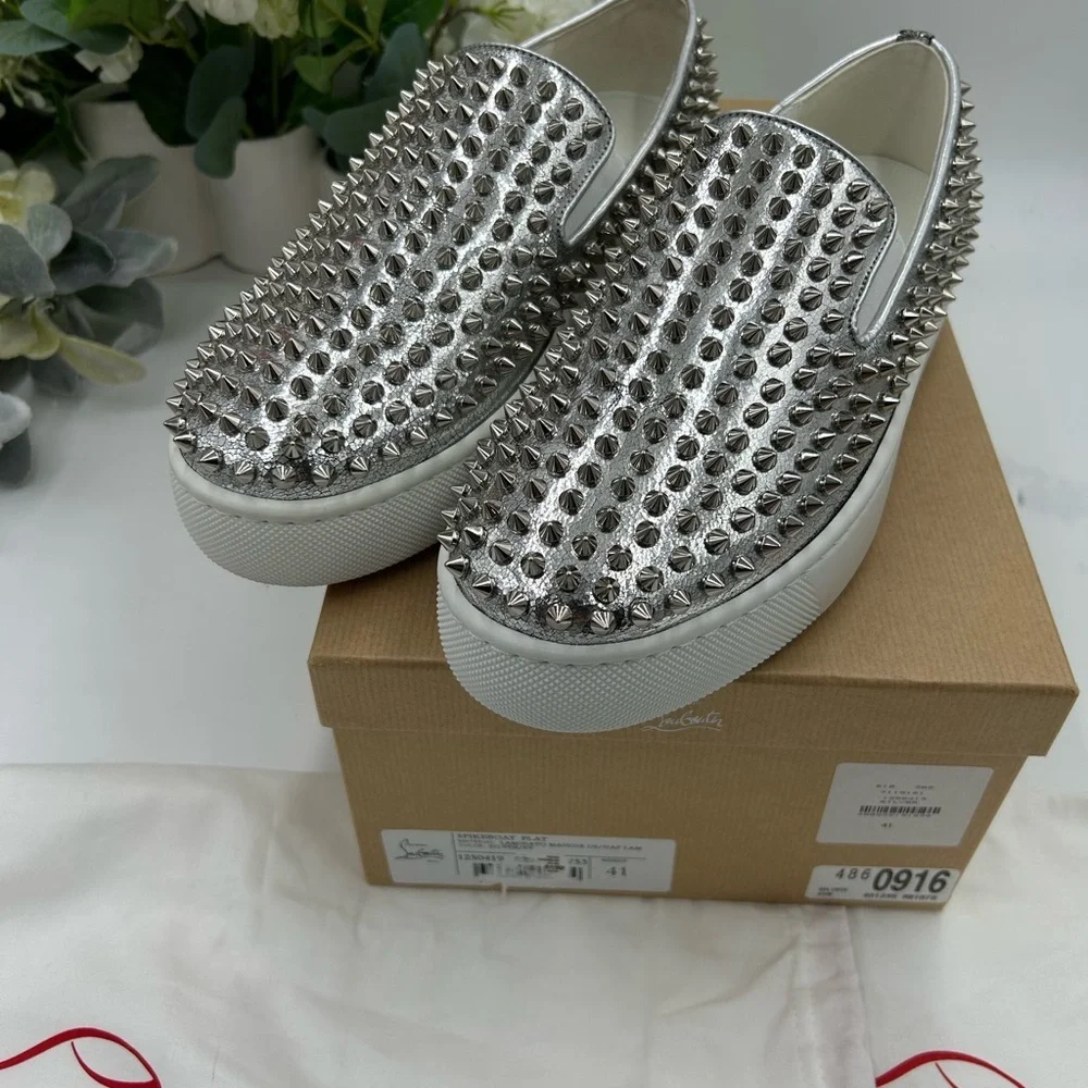 Men's Christian Louboutin spike boat, leather sneakers size 41 made in Italy